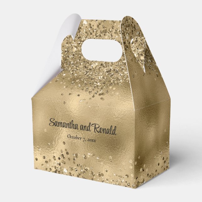 Elegante Imitats Hochzeit mit Gold Glitzer und Foi Geschenkschachtel (Vorderseite)