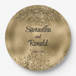 Elegante Imitats Hochzeit mit Gold Glitzer und Foi Pappteller