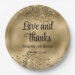 Elegante Imitats Hochzeit mit Gold Glitzer und Foi Pappteller