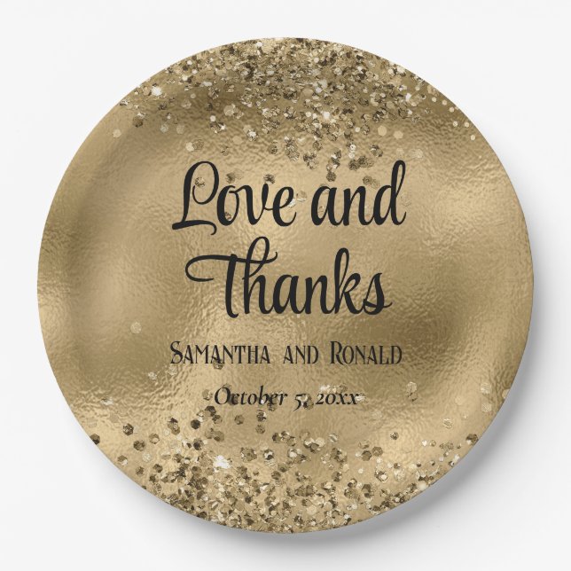 Elegante Imitats Hochzeit mit Gold Glitzer und Foi Pappteller (Vorderseite)