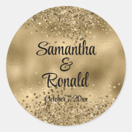 Elegante Imitats Hochzeit mit Gold Glitzer und Foi Runder Aufkleber