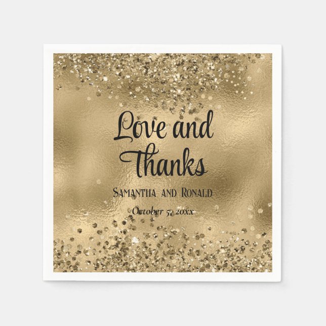 Elegante Imitats Hochzeit mit Gold Glitzer und Foi Serviette (Vorderseite)