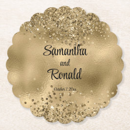Elegante Imitats Hochzeit mit Gold Glitzer und Foi Untersetzer