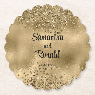 Elegante Imitats Hochzeit mit Gold Glitzer und Foi Untersetzer