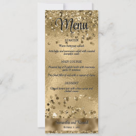 Elegante Imitats Hochzeitsmenü für Gold Glitzer un Einladung