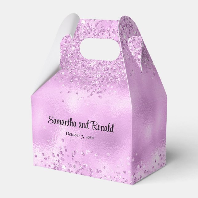 Elegante Imitats Lilac Glitzer and Foil Wedding Geschenkschachtel (Vorderseite)