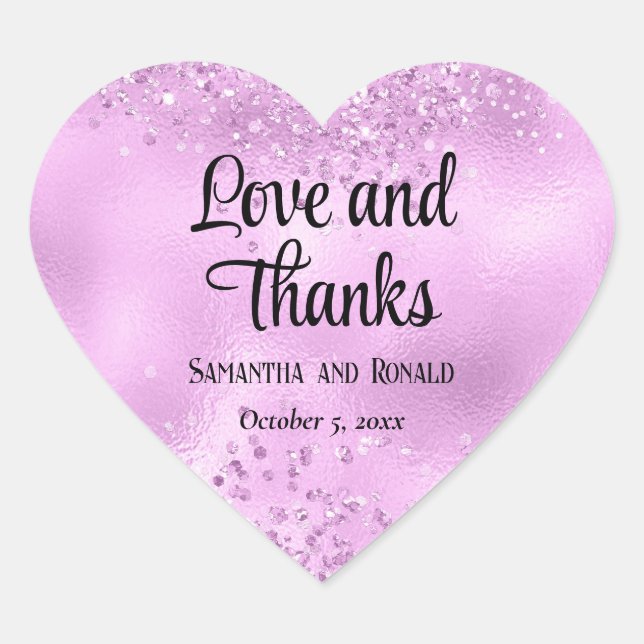 Elegante Imitats Lilac Glitzer and Foil Wedding Herz-Aufkleber (Vorderseite)