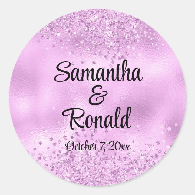 Elegante Imitats Lilac Glitzer and Foil Wedding Runder Aufkleber (Vorderseite)