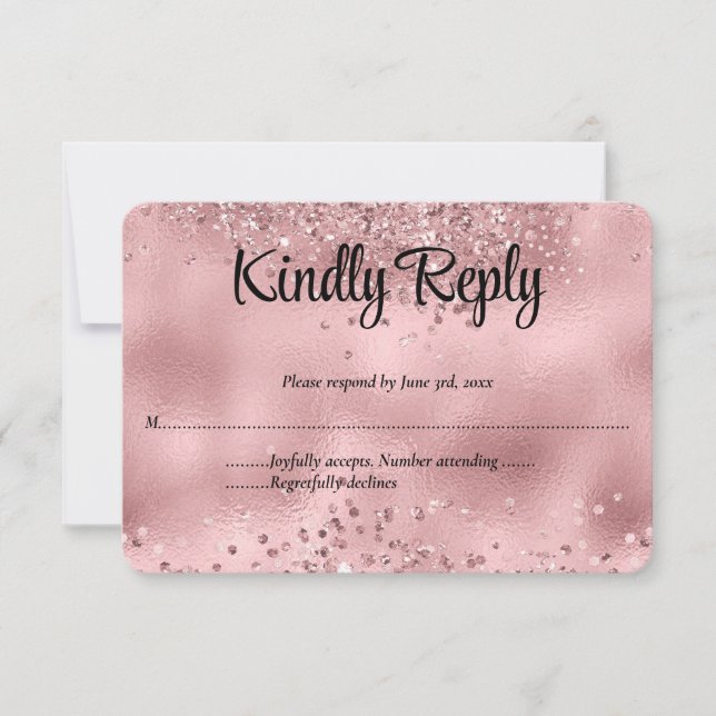Elegante Imitats Rosa Glitzer & Foil Wedding RSVP  (Vorderseite)
