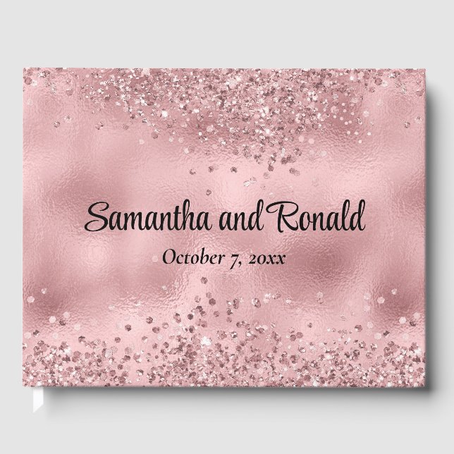 Elegante Imitats Rosa Glitzer und Foil Wedding Gästebuch (Vorderseite)