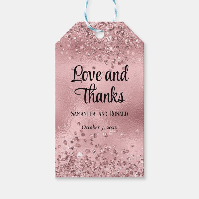 Elegante Imitats Rosa Glitzer und Foil Wedding Geschenkanhänger (Vorderseite)