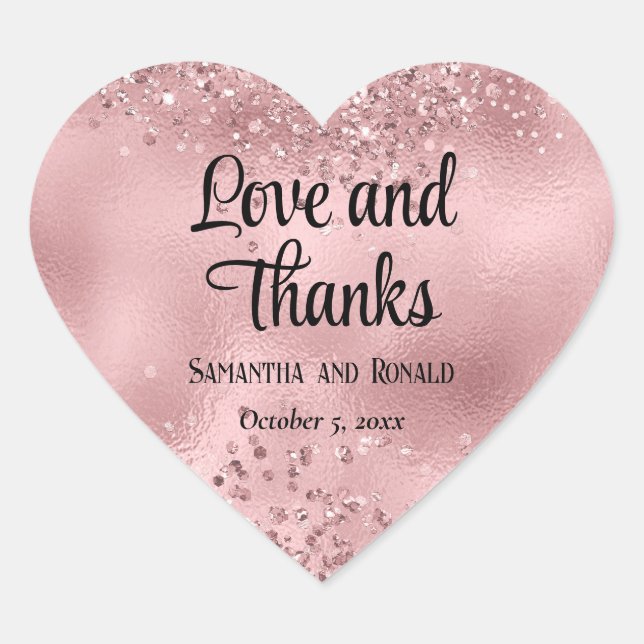 Elegante Imitats Rosa Glitzer und Foil Wedding Herz-Aufkleber (Vorderseite)