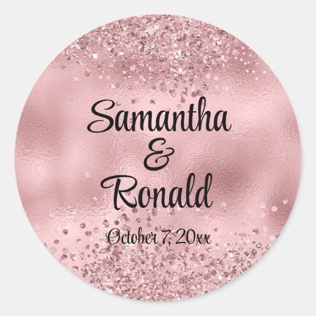 Elegante Imitats Rosa Glitzer und Foil Wedding Runder Aufkleber (Vorderseite)