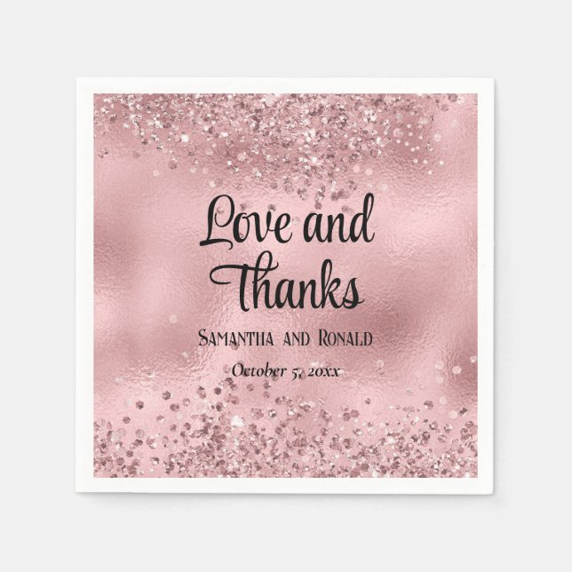 Elegante Imitats Rosa Glitzer und Foil Wedding Serviette (Vorderseite)