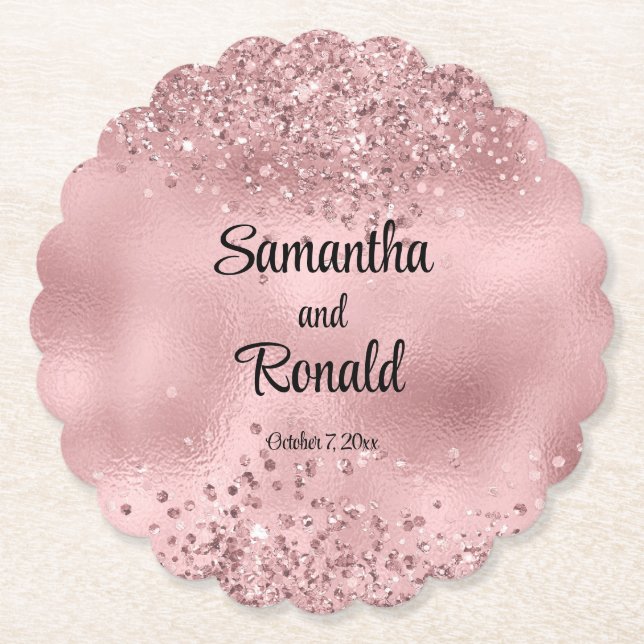 Elegante Imitats Rosa Glitzer und Foil Wedding Untersetzer (Vorderseite)