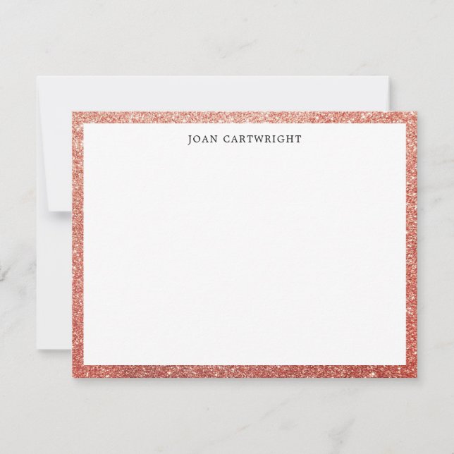 Elegante Imitats Rose Gold Glitzer Grenzname Mitteilungskarte (Vorderseite)