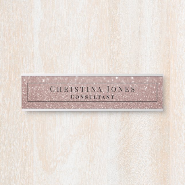 Elegante Imitats Rose Gold Glitzer Print Beruflich Türschild (Vorderseite )