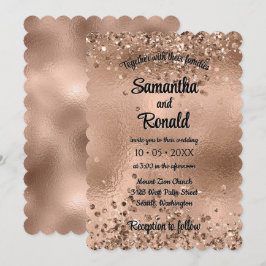 Elegante Imitats Rose Gold Glitzer und Foil Weddin Einladung