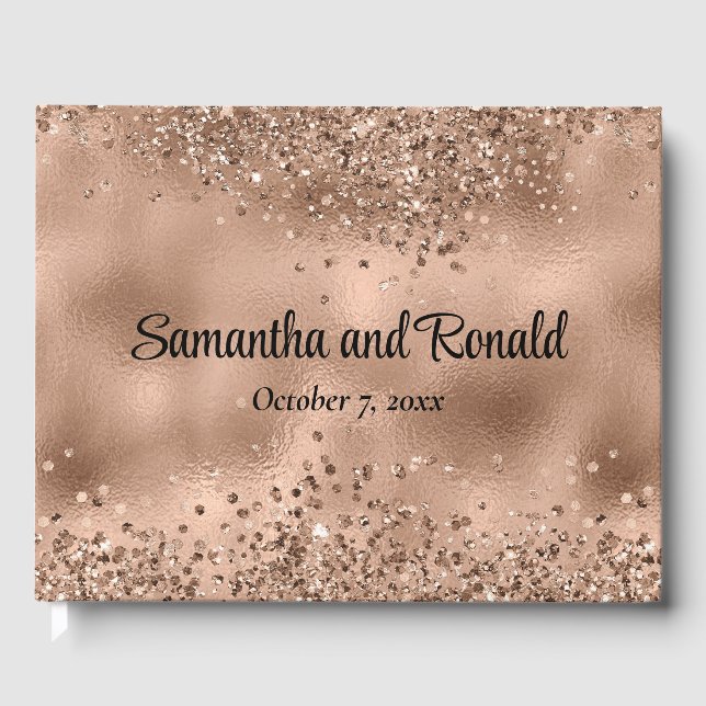 Elegante Imitats Rose Gold Glitzer und Foil Weddin Gästebuch (Vorderseite)