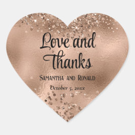 Elegante Imitats Rose Gold Glitzer und Foil Weddin Herz-Aufkleber