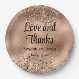 Elegante Imitats Rose Gold Glitzer und Foil Weddin Pappteller