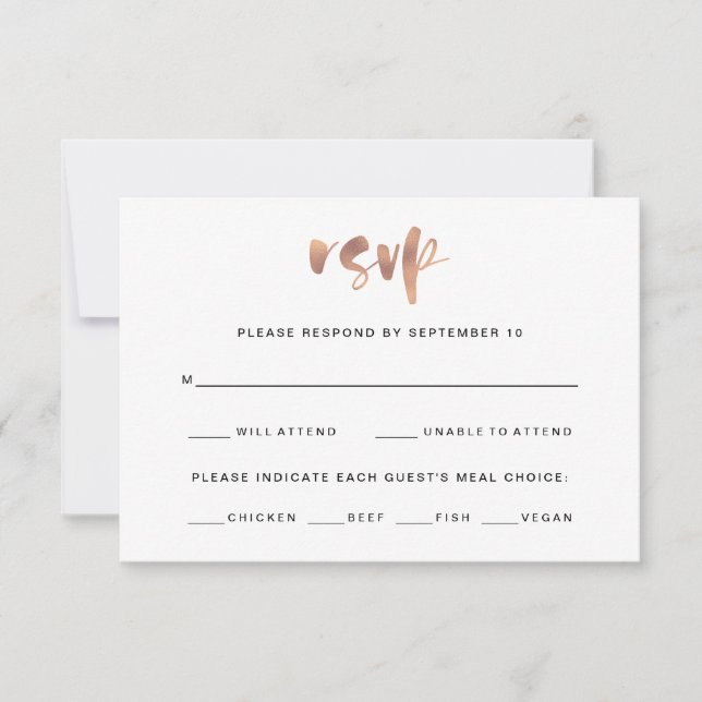 Elegante Imitats Rose Gold Hochzeit RSVP Karte (Vorderseite)
