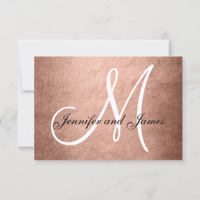 Elegante Imitats Rose Gold Wedding RSVP Card Monog (Vorderseite)
