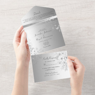 Elegante Imitats Silver Wedding All In One Einladung