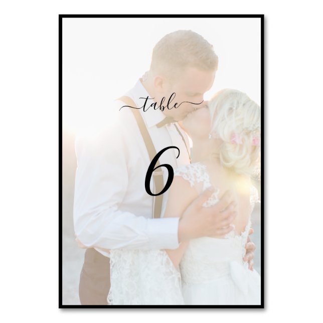 Elegante Imitats Vellum Overlay Foto Hochzeittisch Tischnummer (Vorderseite)