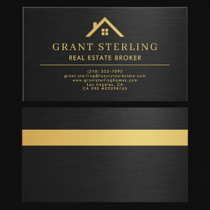 Elegante Immobilienmakler Metallic Schwarz Gold Visitenkarte