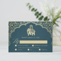 Elegante Indian Ganesha Wedding RSVP Card Gold