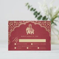 Elegante Indian Ganesha Wedding RSVP Card Gold