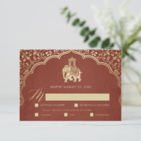 Elegante Indian Ganesha Wedding RSVP Card Gold