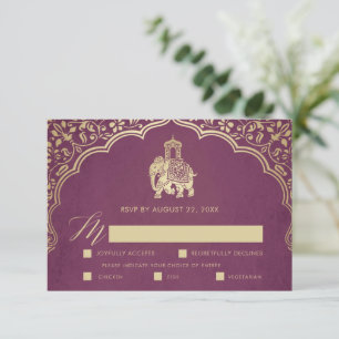 Elegante Indian Ganesha Wedding RSVP Card Gold Karte