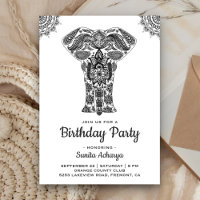 Elegante Indian Henna Elephant Birthday Party
