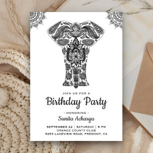 Elegante Indian Henna Elephant Birthday Party Einladung