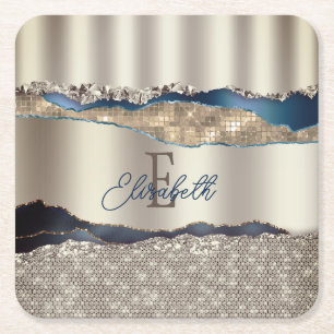 Elegante Indigo-Blau-Achat-Pailletten  Rechteckiger Pappuntersetzer