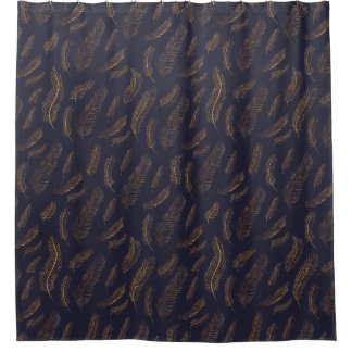 Elegante Indigo-und Goldfeder Duschvorhang