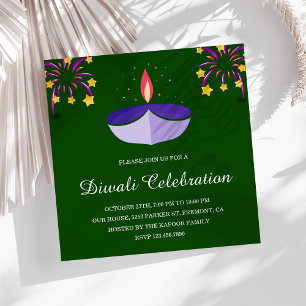 Elegante indische Diya-Lampe Grüne Diwali-Party Einladung