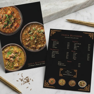 Elegante indische Restaurant-Menükarte mit goldene Menükarte