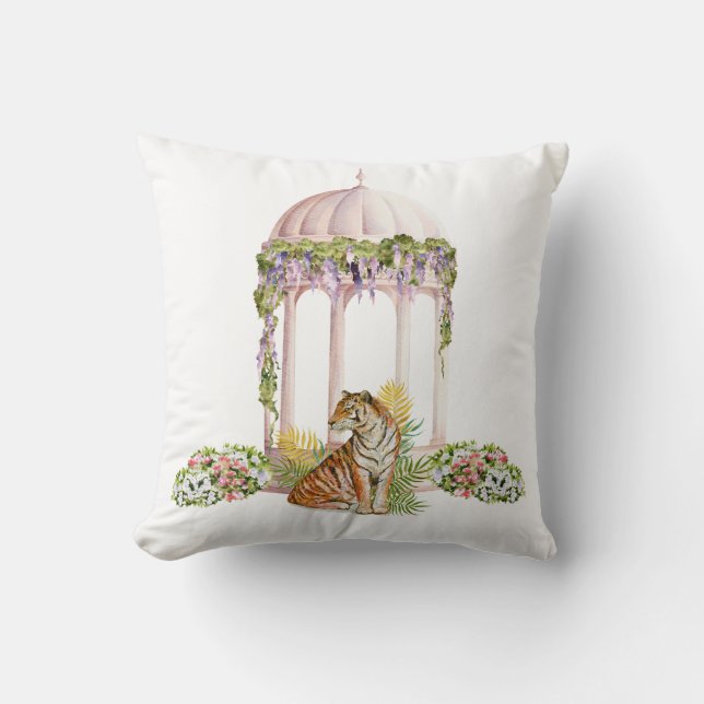 Elegante indische Tiger Ästhetik Botanische Print Kissen (Vorderseite)