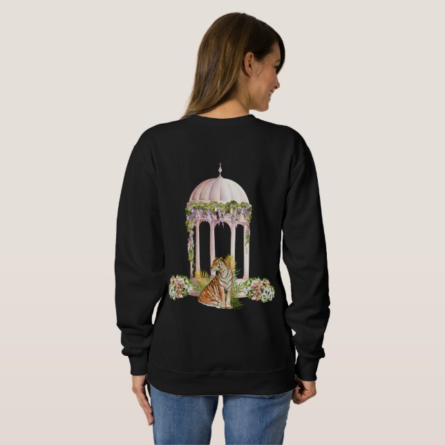 Elegante indische Tiger Ästhetik Botanische Print Sweatshirt (Schwarz voll)