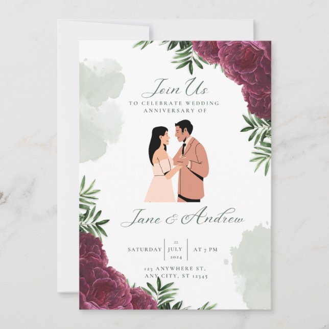 Elegante individuelle Hochzeitseinladung Einladung (Vorderseite)