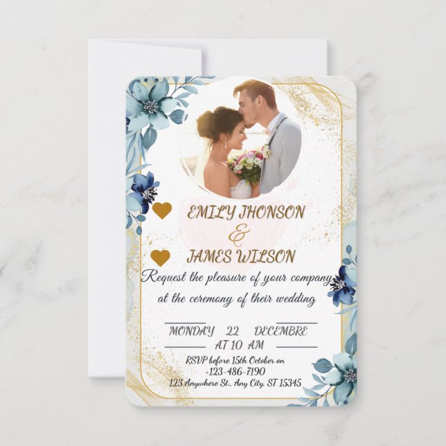 Elegante individuelle Hochzeitseinladung, Einladung (Vorderseite)