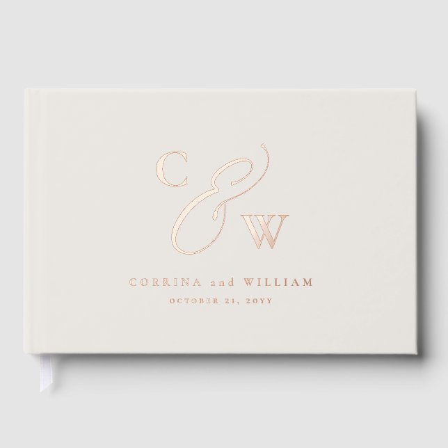 Elegante Initalien Foto Collage Rose Goldhochzeit Gästebuch (Vorderseite)