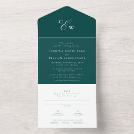 Elegante Initialen aquamarine Hochzeit All In One Einladung