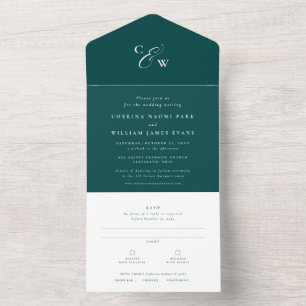 Elegante Initialen aquamarine Hochzeit All In One Einladung