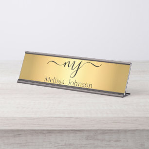 Elegante Initialen auf Gold Schreibtischnamensplakette