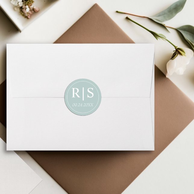 Elegante Initialen Blaue Opalhochzeit Runder Aufkleber (Von Creator hochgeladen)