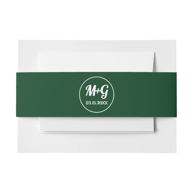 Elegante Initialen dunkelgrüne Frühlingshochzeit Einladungsbanderole (Vorderseite Beispiel)